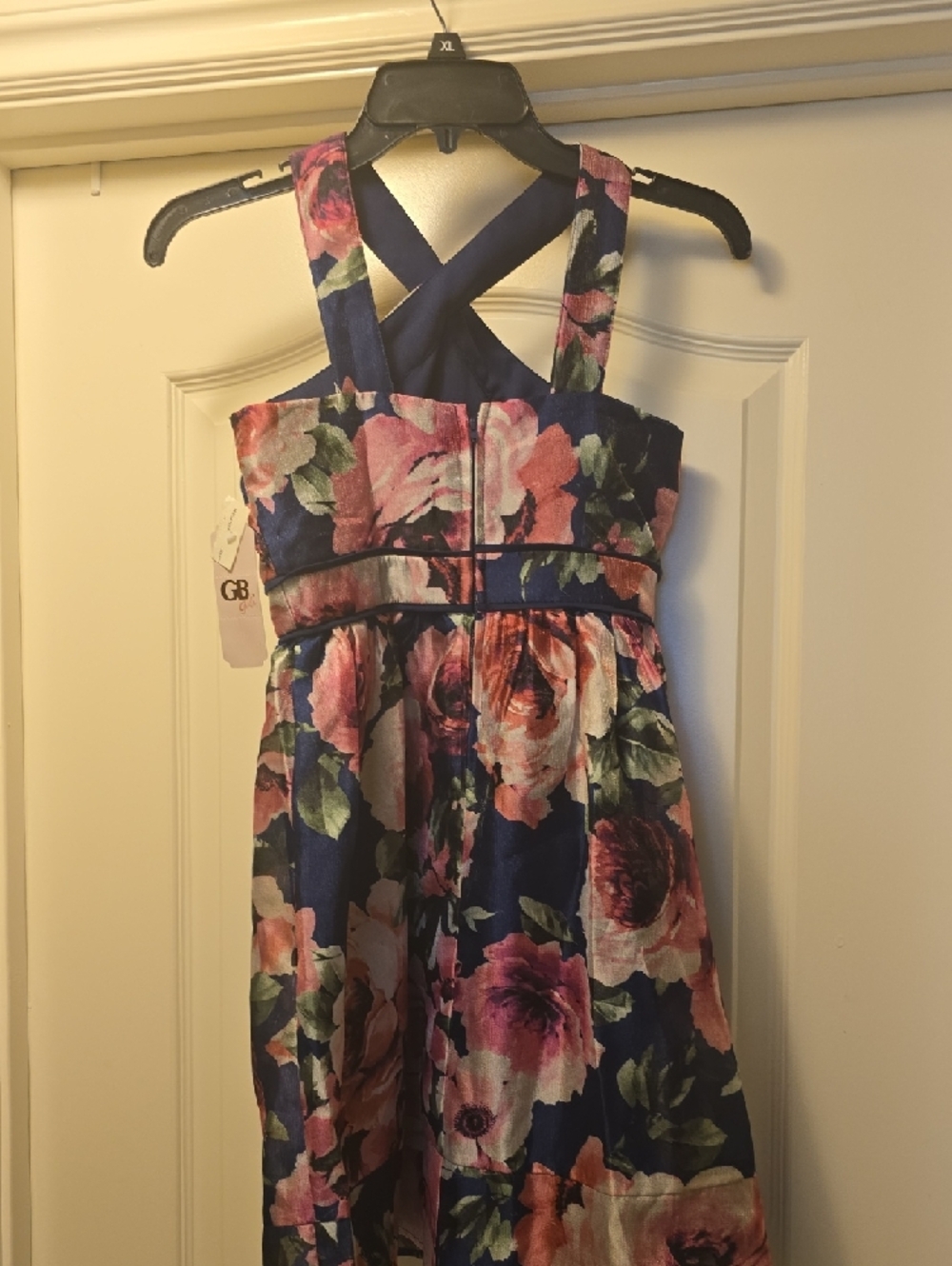 GB Girls Navy Floral Crossback Dress - Pink & Green Roses - Picture 3 of 3